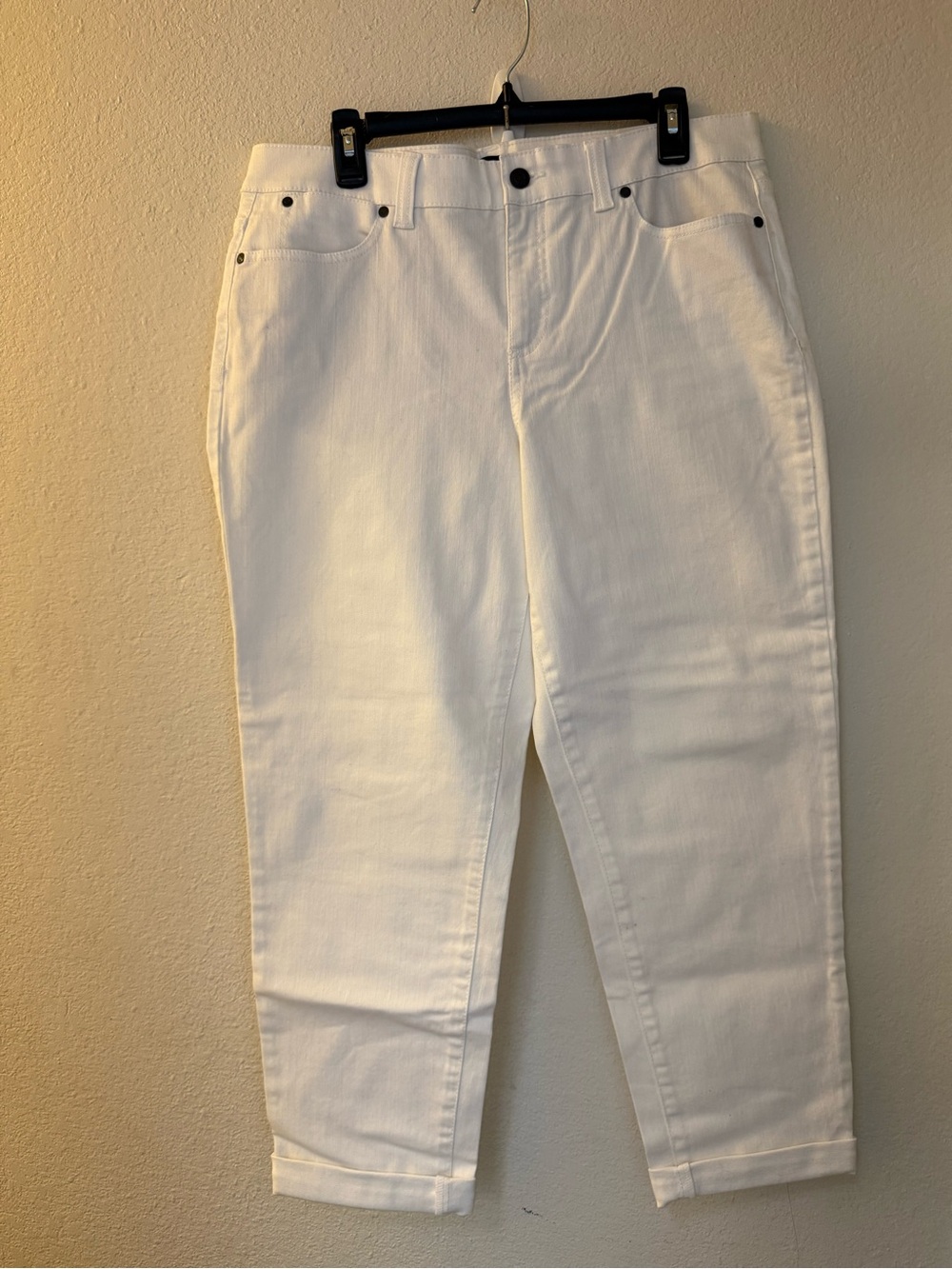 Talbots Women's White High-Rise Stretch Jeans simply Flattering Pocket Boyfriend